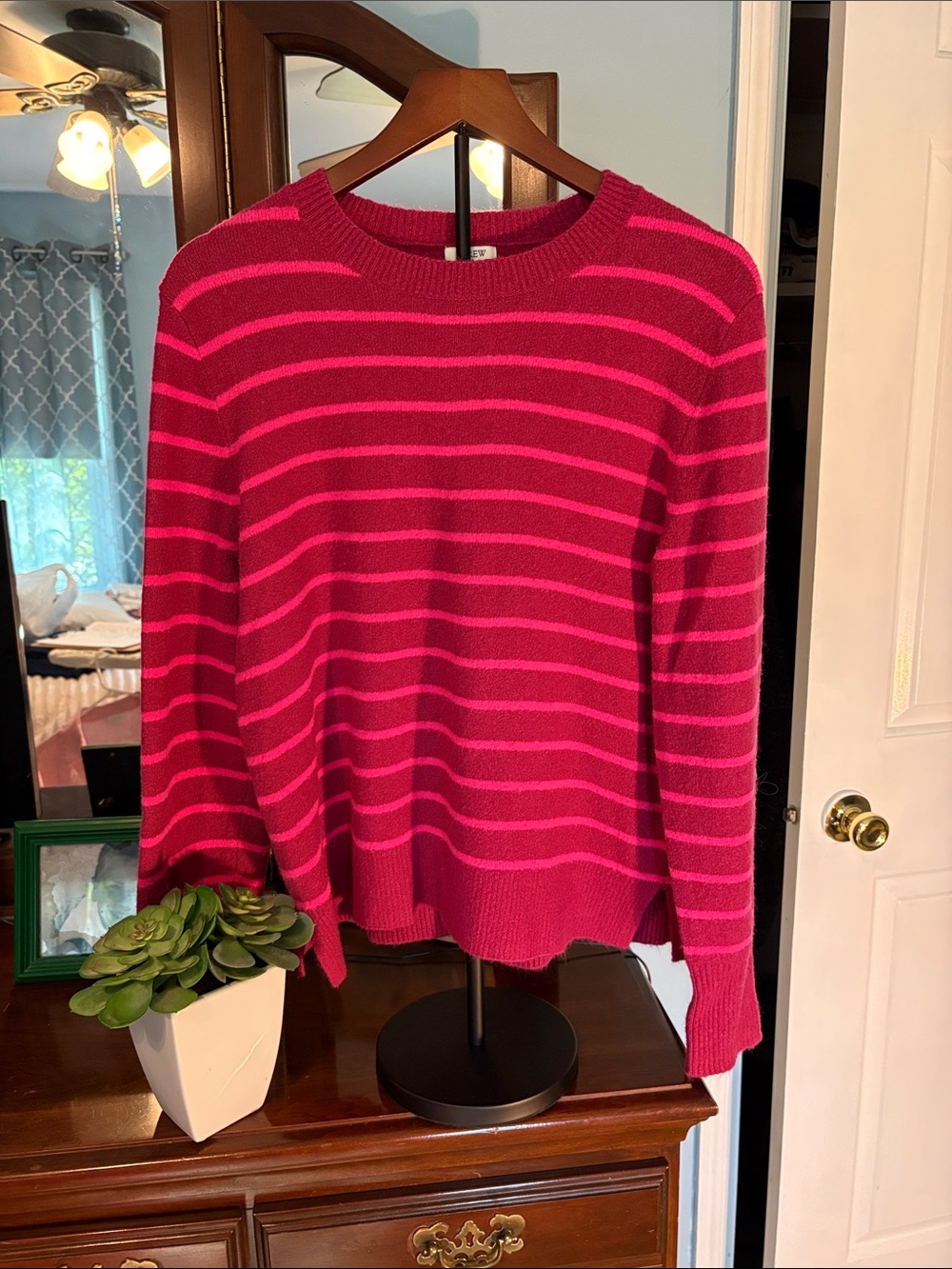 J. Crew Women's Fuchsia & Pink Striped Crewneck Sweater